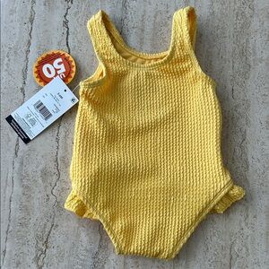 NEW 🆕 Yellow Textured Kids One Piece Swimming Suit 3-6 months 50 UPF